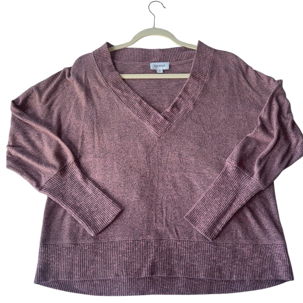 EVEREVE Pink Heathered V Neck Long Sleeve Sweater Women's Size M